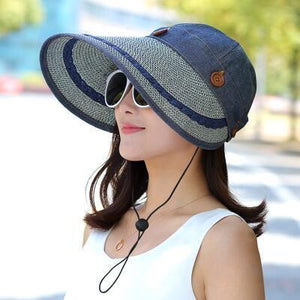 BINGYUANHAOXUAN Hats Women Large Wide Brim Floppy Summer Beach Sun Hat Cap Button Straw Hat Summer Hats For Women Anti-UV Visor
