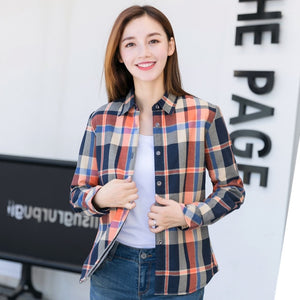 2020 Spring New Fashion Casual Lapel Plus Size Blouses Women Plaid Shirt Checks Flannel Shirts Female Long Sleeve Tops Blouse