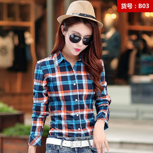 2020 Spring New Fashion Casual Lapel Plus Size Blouses Women Plaid Shirt Checks Flannel Shirts Female Long Sleeve Tops Blouse