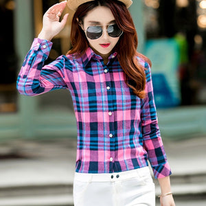 2020 Spring New Fashion Casual Lapel Plus Size Blouses Women Plaid Shirt Checks Flannel Shirts Female Long Sleeve Tops Blouse