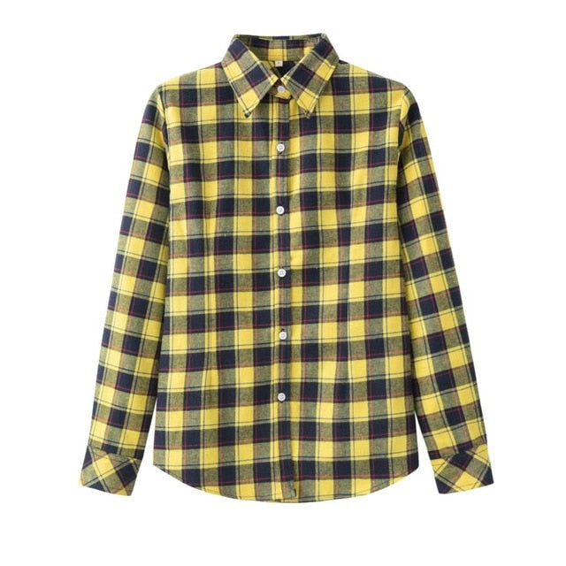 2020 Spring New Fashion Casual Lapel Plus Size Blouses Women Plaid Shirt Checks Flannel Shirts Female Long Sleeve Tops Blouse