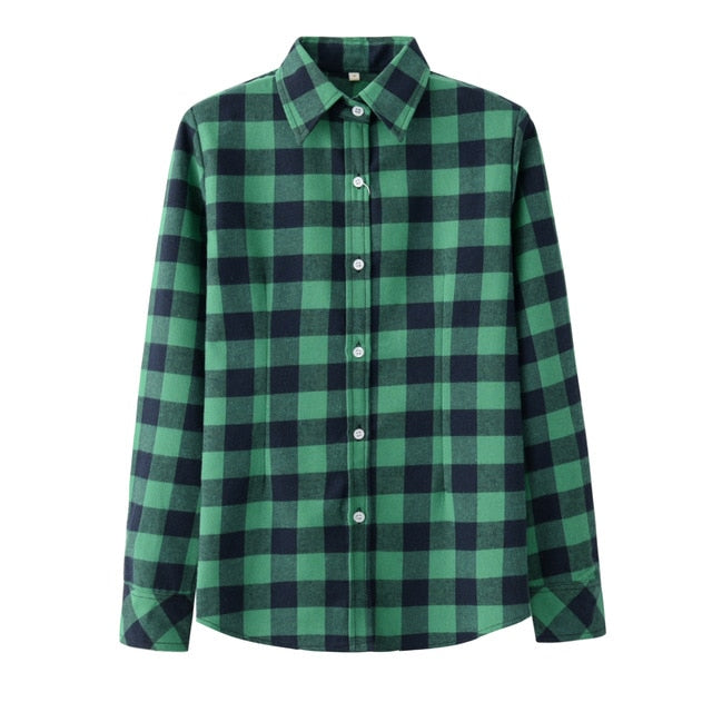 2020 Spring New Fashion Casual Lapel Plus Size Blouses Women Plaid Shirt Checks Flannel Shirts Female Long Sleeve Tops Blouse