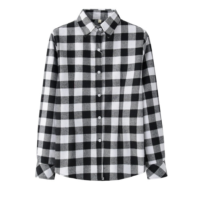 2020 Spring New Fashion Casual Lapel Plus Size Blouses Women Plaid Shirt Checks Flannel Shirts Female Long Sleeve Tops Blouse