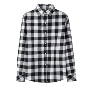 2020 Spring New Fashion Casual Lapel Plus Size Blouses Women Plaid Shirt Checks Flannel Shirts Female Long Sleeve Tops Blouse