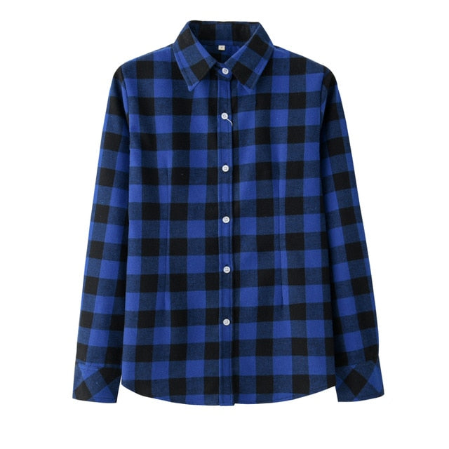 2020 Spring New Fashion Casual Lapel Plus Size Blouses Women Plaid Shirt Checks Flannel Shirts Female Long Sleeve Tops Blouse