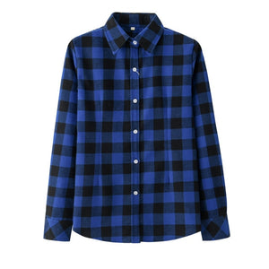 2020 Spring New Fashion Casual Lapel Plus Size Blouses Women Plaid Shirt Checks Flannel Shirts Female Long Sleeve Tops Blouse