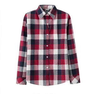 2020 Spring New Fashion Casual Lapel Plus Size Blouses Women Plaid Shirt Checks Flannel Shirts Female Long Sleeve Tops Blouse