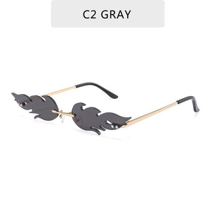Luxury Fashion Fire Flame Sunglasses Women  Rimless Wave Sun Glasses Metal Shades For Vintage Women Mirror Eyewear UV400