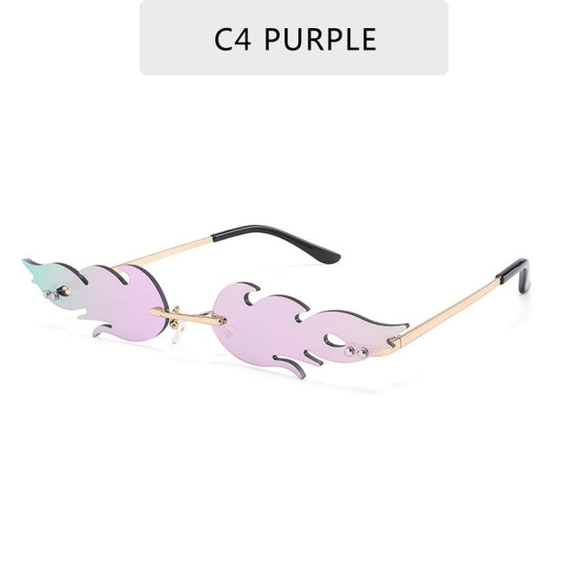 Luxury Fashion Fire Flame Sunglasses Women  Rimless Wave Sun Glasses Metal Shades For Vintage Women Mirror Eyewear UV400