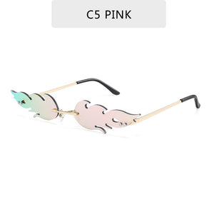 Luxury Fashion Fire Flame Sunglasses Women  Rimless Wave Sun Glasses Metal Shades For Vintage Women Mirror Eyewear UV400