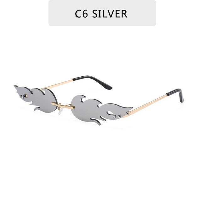 Luxury Fashion Fire Flame Sunglasses Women  Rimless Wave Sun Glasses Metal Shades For Vintage Women Mirror Eyewear UV400