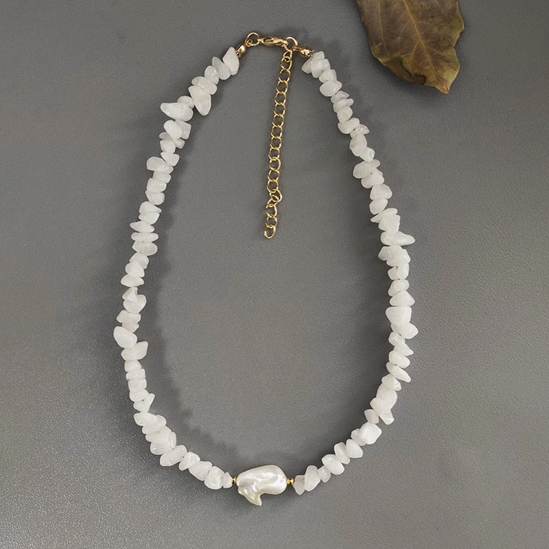 Bohemian trend crushed stone necklace irregular natural stone neck accessories gift for friends natural pearl pendant jewellery
