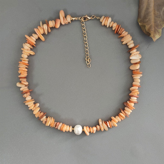 Bohemian trend crushed stone necklace irregular natural stone neck accessories gift for friends natural pearl pendant jewellery