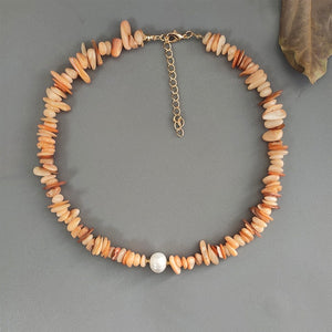 Bohemian trend crushed stone necklace irregular natural stone neck accessories gift for friends natural pearl pendant jewellery