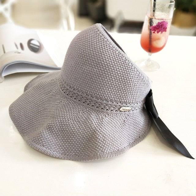 Woman's Sun Hats Female Bowknot Visor Caps Hand Made Raffia Straw Summer Cap Casual Shade Hat Empty Top Hat girls Beach hat