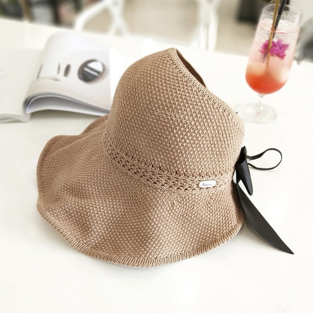 Woman's Sun Hats Female Bowknot Visor Caps Hand Made Raffia Straw Summer Cap Casual Shade Hat Empty Top Hat girls Beach hat