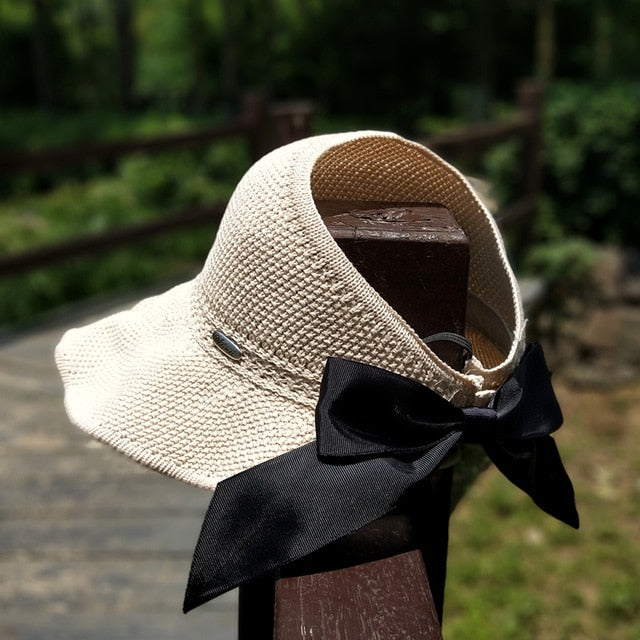 Woman's Sun Hats Female Bowknot Visor Caps Hand Made Raffia Straw Summer Cap Casual Shade Hat Empty Top Hat girls Beach hat