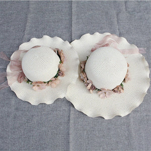 2019 Parent-child Sun Hat Big Wide Brim Beach Hat Handmade Floral Straw Cap girls Sun Hat Summer Hats Women Chapeu