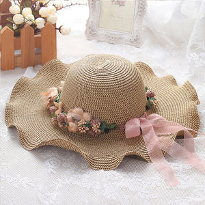 2019 Parent-child Sun Hat Big Wide Brim Beach Hat Handmade Floral Straw Cap girls Sun Hat Summer Hats Women Chapeu