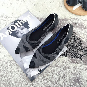 Color Casual Women Soft Shoes Breathable Knit Pointed Shoes Women's Flat Shoes Ballet Single Shoes Comfortable Pregnant Shoes