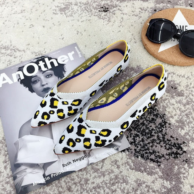 Color Casual Women Soft Shoes Breathable Knit Pointed Shoes Women's Flat Shoes Ballet Single Shoes Comfortable Pregnant Shoes