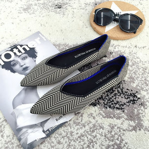 Color Casual Women Soft Shoes Breathable Knit Pointed Shoes Women's Flat Shoes Ballet Single Shoes Comfortable Pregnant Shoes