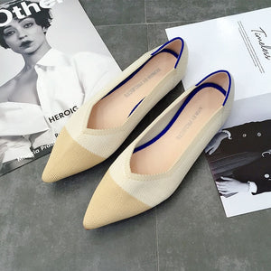 Color Casual Women Soft Shoes Breathable Knit Pointed Shoes Women's Flat Shoes Ballet Single Shoes Comfortable Pregnant Shoes