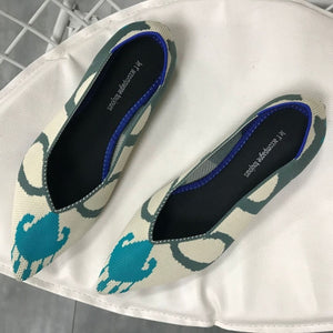 Color Casual Women Soft Shoes Breathable Knit Pointed Shoes Women's Flat Shoes Ballet Single Shoes Comfortable Pregnant Shoes