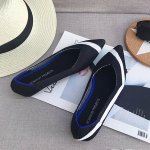 Color Casual Women Soft Shoes Breathable Knit Pointed Shoes Women's Flat Shoes Ballet Single Shoes Comfortable Pregnant Shoes