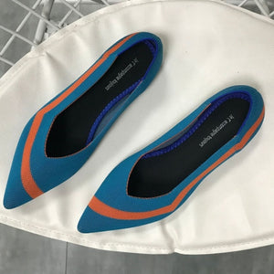 Color Casual Women Soft Shoes Breathable Knit Pointed Shoes Women's Flat Shoes Ballet Single Shoes Comfortable Pregnant Shoes
