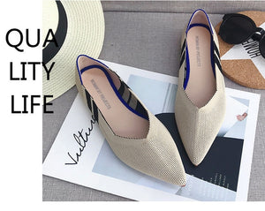 Color Casual Women Soft Shoes Breathable Knit Pointed Shoes Women's Flat Shoes Ballet Single Shoes Comfortable Pregnant Shoes