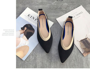 Color Casual Women Soft Shoes Breathable Knit Pointed Shoes Women's Flat Shoes Ballet Single Shoes Comfortable Pregnant Shoes