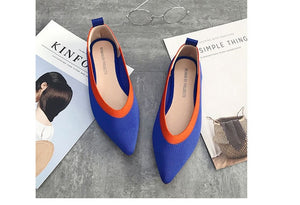 Color Casual Women Soft Shoes Breathable Knit Pointed Shoes Women's Flat Shoes Ballet Single Shoes Comfortable Pregnant Shoes