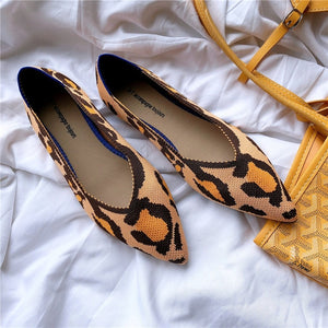 2019 Women's Flat Shoes Ballet Shoes Breathable Knit Pointed Shoes Moccasin Mixed Color Women's Soft Shoes Women Zapatos De