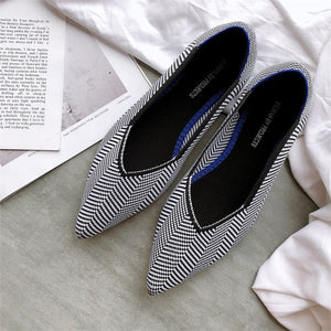 2019 Women's Flat Shoes Ballet Shoes Breathable Knit Pointed Shoes Moccasin Mixed Color Women's Soft Shoes Women Zapatos De
