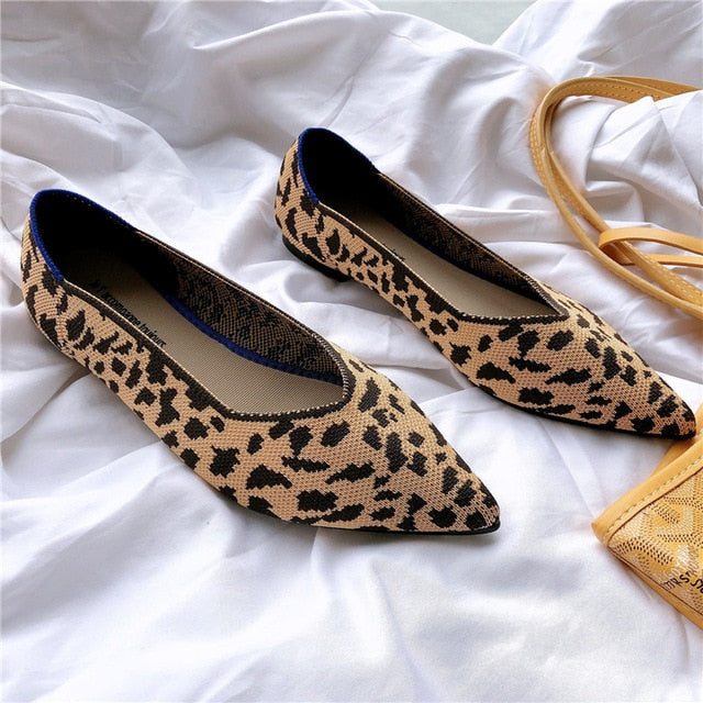 2019 Women's Flat Shoes Ballet Shoes Breathable Knit Pointed Shoes Moccasin Mixed Color Women's Soft Shoes Women Zapatos De