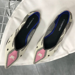 2019 Women's Flat Shoes Ballet Shoes Breathable Knit Pointed Shoes Moccasin Mixed Color Women's Soft Shoes Women Zapatos De