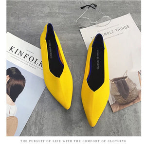 2019 Women's Flat Shoes Ballet Shoes Breathable Knit Pointed Shoes Moccasin Mixed Color Women's Soft Shoes Women Zapatos De