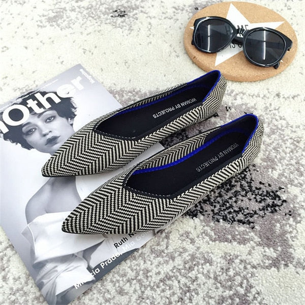 2019 Women's Flat Shoes Ballet Shoes Breathable Knit Pointed Shoes Moccasin Mixed Color Women's Soft Shoes Women Zapatos De