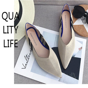 2019 Women's Flat Shoes Ballet Shoes Breathable Knit Pointed Shoes Moccasin Mixed Color Women's Soft Shoes Women Zapatos De