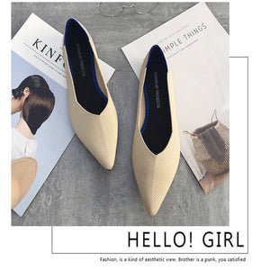 2019 Women's Flat Shoes Ballet Shoes Breathable Knit Pointed Shoes Moccasin Mixed Color Women's Soft Shoes Women Zapatos De