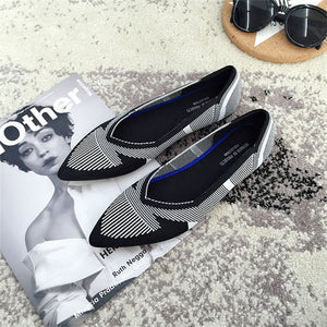 2019 Women's Flat Shoes Ballet Shoes Breathable Knit Pointed Shoes Moccasin Mixed Color Women's Soft Shoes Women Zapatos De