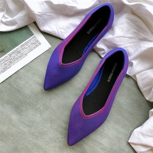 2019 Women's Flat Shoes Ballet Shoes Breathable Knit Pointed Shoes Moccasin Mixed Color Women's Soft Shoes Women Zapatos De