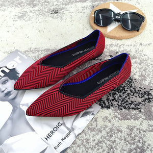 2019 Women's Flat Shoes Ballet Shoes Breathable Knit Pointed Shoes Moccasin Mixed Color Women's Soft Shoes Women Zapatos De