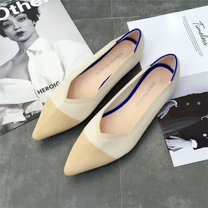 2019 Women's Flat Shoes Ballet Shoes Breathable Knit Pointed Shoes Moccasin Mixed Color Women's Soft Shoes Women Zapatos De
