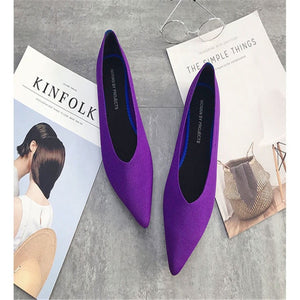 2019 Women's Flat Shoes Ballet Shoes Breathable Knit Pointed Shoes Moccasin Mixed Color Women's Soft Shoes Women Zapatos De