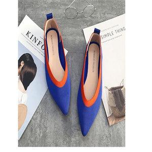 2019 Women's Flat Shoes Ballet Shoes Breathable Knit Pointed Shoes Moccasin Mixed Color Women's Soft Shoes Women Zapatos De