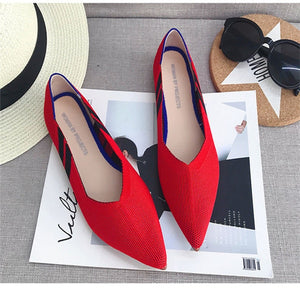 2019 Women's Flat Shoes Ballet Shoes Breathable Knit Pointed Shoes Moccasin Mixed Color Women's Soft Shoes Women Zapatos De