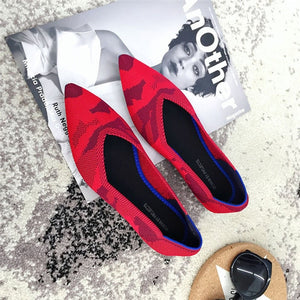 2019 Women's Flat Shoes Ballet Shoes Breathable Knit Pointed Shoes Moccasin Mixed Color Women's Soft Shoes Women Zapatos De