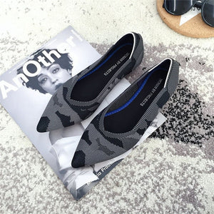 2019 Women's Flat Shoes Ballet Shoes Breathable Knit Pointed Shoes Moccasin Mixed Color Women's Soft Shoes Women Zapatos De